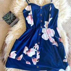 Button-Front Fit-and-Flare Spaghetti Strap Dress